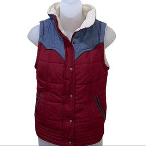 Mossimo Supply Co. Burgundy & Denim Sherpa Lined Puffer Vest